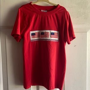 SMOCKED boys size 7 American flag shirt